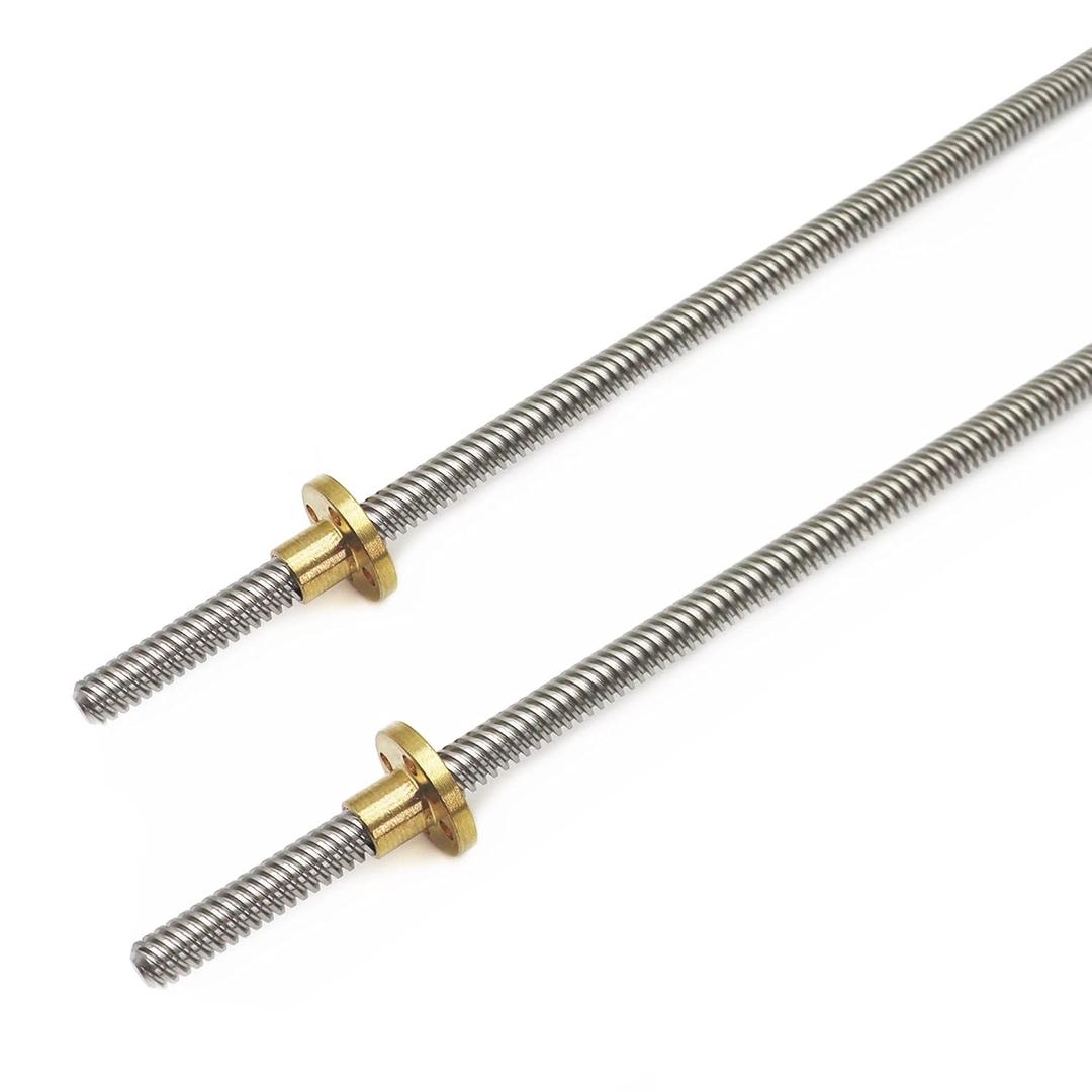 2pcs 500mm Tr8X8 Lead Screw with T8 Brass Nut for 3D Printer Machine Z Axis(Acme Thread, 2mm Pitch, 4 Start, 8mm Lead)