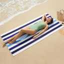 COVFEVER Large Oversized Beach Towel 35 x70 Inch Extra Large Microfiber Pool Towel, Quick Dry, Sand Free, Compact & Lightweight for Adults Mens Women, Cabana Stripe (Blue)