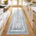 Ashler Boho Runner Rugs, Area Rugs 2x6 Vintage Rug for Entryway, Hallways Entry Rug, Indoor Area Rug for Livingroom, Bedroom, Porch, Floor, Machine Washable Carpet, Non-Slip Backing, Blue/Light Pink