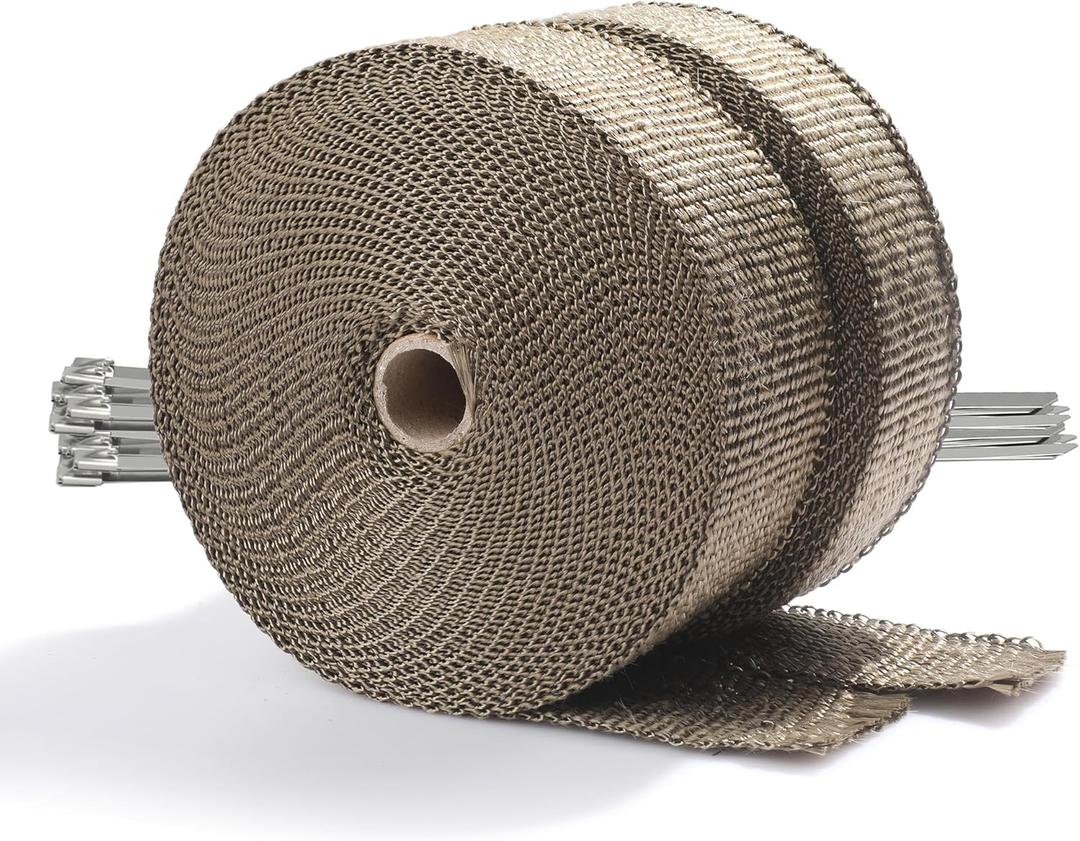 ARTR 2" x 50' Titanium Exhaust Header Heat Wrap 2 Rolls with 20PCS 11.8 Inch Stainless Steel Locking Ties