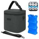 Mancro Breastmilk Cooler Bag with Ice Pack, Insulated Bottle Bag for 6 Baby Bottles (Up to 9 Ounce) with Shoulder Strap for Nursing Moms on The Go or Daycare, Dark Grey
