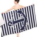 YISUMEI Nautical Anchor Beach Towel, Navy Blue Horizontal Stripes, 36"x72" Microfiber Quick Dry and Sand Free Towel for Travel Swim Pool Yoga Camping