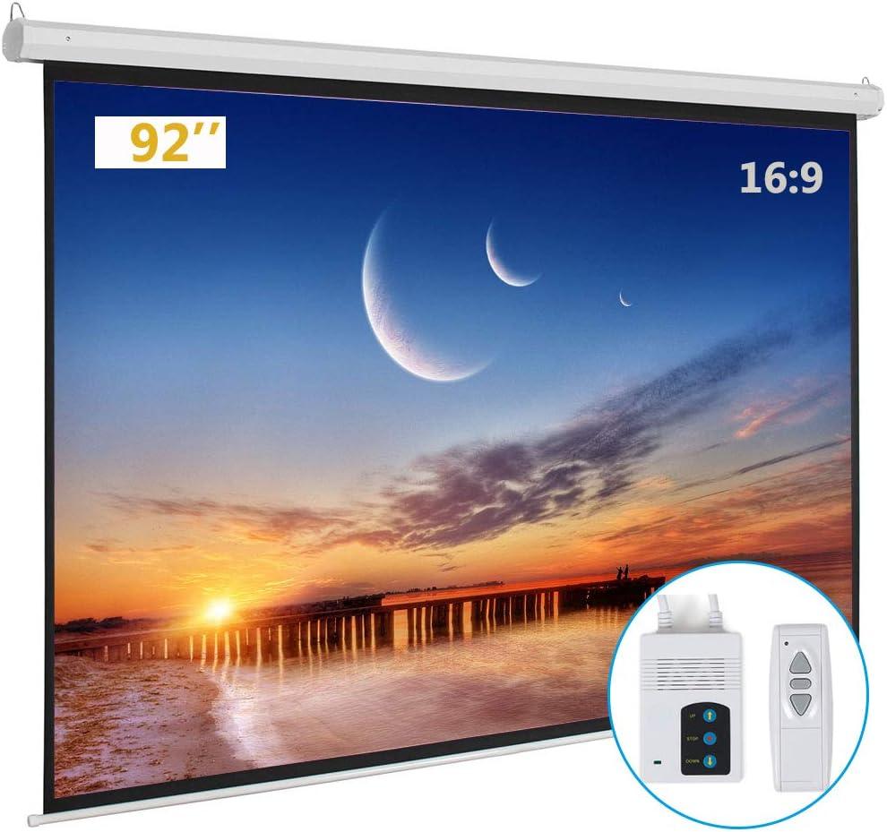 Motorized Projector Screen with Remote Control, No Wrinkles, Without Dents, HD Screen, for Home Theater Office Classroom TV Usage (92inch 16:9)