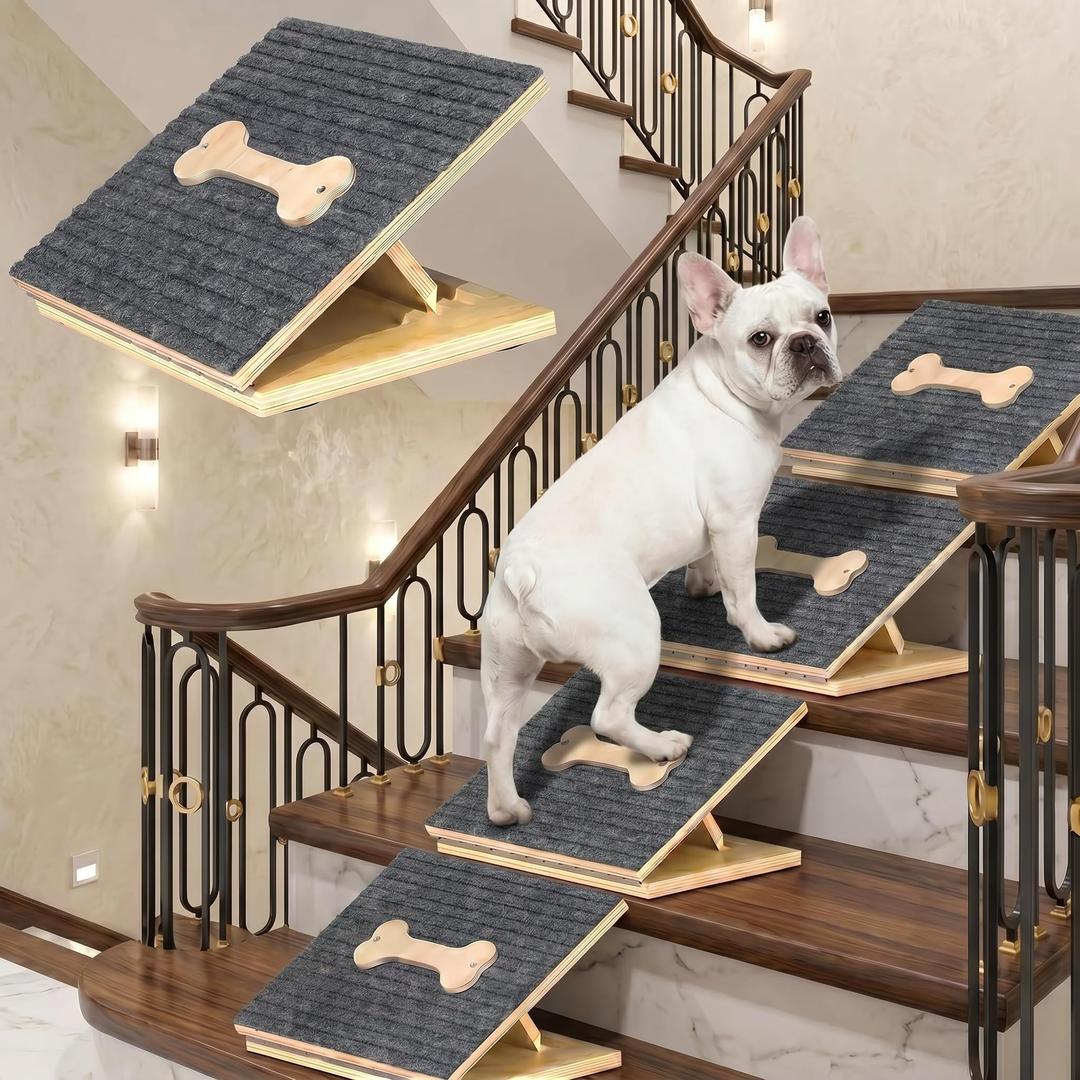PANTAZO Dog Ramp for Stairs 8 Pack Foldable Pine Wood Dog Ramp