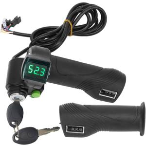 Bike Throttle Grip and Key Electric Bike Spare Parts 12V to 99V, 1 Pair Electric Bike Throttle Handlebar with Big Head Lock Blue Screen Bike Throttle Grip for Riding