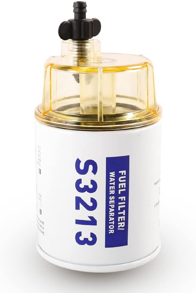 S3213 Fuel Filter Fuel Water Separator With Clear Bowl Replacement for Marine Outboard Motor Mercury Boat Replaces# S3213, 18-17928, 35-809097, 35-60494-1, 18-7932-1