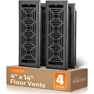 Floor Register 4x14, 4 Pack Floor Vent Covers, Heavy Duty Steel Walkable Floor Vents, Adjustable Decorative Vent Covers for Home Floor Sidewall Office or Ceiling Vent, Black