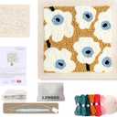 Embroidery Punch Needle Kit Frame, Punch Needle Kits Adults Beginner, Embroidery Starter Kit, Punch Needle Tool with 9.8x9.8 in Punch Needle Fabric with Pattern, Threader, Yarns, Pinch Needle (White)