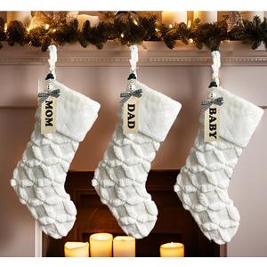AOGU 3 Pack 18 Inch Faux Fur Christmas Stockings Cable Knit Knitted Thick Snowy White Xmas Christmas Stockings Hanging Ornaments Candy Gift Bags for Christmas Decorations