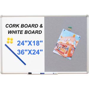 DEVELOP Grey Felt Bulletin & Magnetic Dry Erase Combo Board, 24 x 18 Inch, Wall Mounted Whiteboard/Grey Felt Bulletin Combination Board with Marker Tray, Pins, Eraser, Markers & Magnets