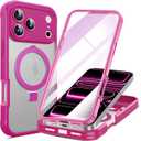 for iPhone 17 Pro Max Case with Invisible Magnetic Stand, Compatible with Mag-Safe Translucent Matte with Built-in Screen Protector, Shockproof Protective Phone Case for Women Men, Rose