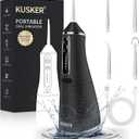 Water Dental Flosser Cordless, KUSKER 500ML Portable Oral Irrigator for Teeth, 5 Modes and 4 Jet Tips, IPX7 Waterproof, Rechargeable for 30-Days Use, Home, Travel, Braces(Black)