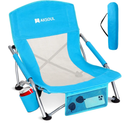 AKSOUL Folding Beach Chair for Adults: Low/High Back Chairs with Carry Bag - Extra Wide Seat Chair with Comfortable Pillow & Storage Pocket (1 Pack & 2 Pack, Blue)