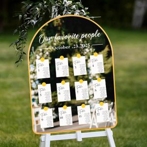 24 x 18 Inch DIY Wedding Seating Chart Mirror with Mirror Decal Sticker Wedding Reception Display Chart Board Our Favorite People Find Your Seat Date Signs for Marriage Decor (Gold)