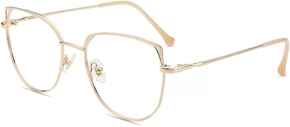 Firmoo Cat Eye Blue Light Blocking Glasses for Women, Metal Lightweight Blue Light Filter Computer Glasses (Gold)