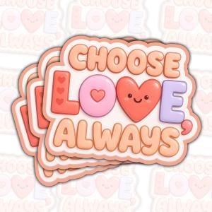 3PCS Choose Love Always Cute Heart Positive Quote Pastel Aesthetic Kindness Motivational Sticker Waterproof Vinyl Decal for Laptop Water Bottle Phone Journal Gift 3" (3 inches)