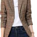 ebossy Women's Notch Lapel 2 Button Boyfriend Blazer Suit Houndstooth Plaid Jacket Coat (XX-Large, X-brown)