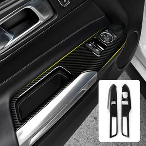 Car Window Lift Switch Panel Sticker ABS Carbon Fiber Decal Interior Trim Cover for Ford Mustang 2015-2026 / Shelby GT350 2015-2020 / GT500 2020-2022 Accessories (Style A)