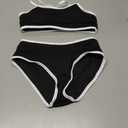 Girls Swimsuit Two Piece Scoop Neck Solid Color Bikini Set Adjustable Strap High Waist Bathing Suit for Girls 9-10Y (Black)