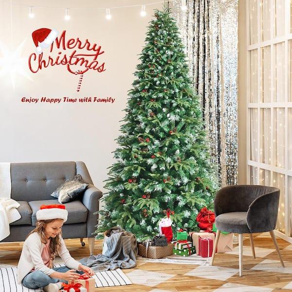 9 ft. Pre-Lit Snowy Artificial Christmas Tree Hinged Tree 11 Flash Modes with 780 Multi-Color Lights