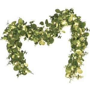 Dolicer 2 Packs 6FT Artificial Eucalyptus Garland with LED Light String, Faux Greenery Garland Hanging Fake Silver Dollar Eucalyptus Leaves Vines for Wedding Backdrop Arch Table Wall Party Home Decor