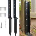 One-Piece Fence Post Repair Kit 2-Pack Heavy Duty Post Anchor 32in Metal Sturdy Ground Stakes for Repairing Tilted and Broken Wooden Fence, Black