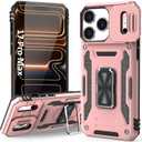 Phone Case Compatible with iPhone 17 Pro Max Case With Slide Camera Lens Cover & HD Screen Protector & Kickstand, Dual-Layer Shockproof Military-Grade Drop Protection, for 17 ProMax (Rose Gold)
