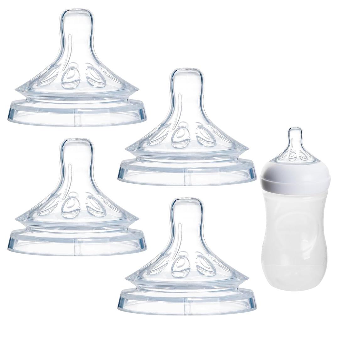 4 Pack Replacement Silicone Nipples Compatible with Philips Avent Natural Response Baby Bottle, Replacement Soft Spout for Sippy Cup, Easy Transition from Bottle to Cup (Flow 1, Newborn Flow)