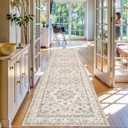 3x12 Hallway Washable Runner Rug: Vintage Non-Shedding Living Room Carpet Distressed Low Pile Floor Mats for Kitchen Bedroom Thin Non-Slip 12ft Indoor Rugs for Entryway Nursery Room (3x12,Cream/Beige)