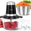Food Processors, Powerful 500W Food Chopper Meat Grinder & Veggie Chopper with 2 Bowls(8 Cup+8 Cup) & 2 Bi-Level Blades with Electric Food Copper Motor -Vegetable, Onion, Garlic, Meat, Nuts