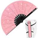 Raveahem Glitter Large Rave Folding Clack Hand Fan with Holster for Men/Women Handheld Fan for EDM, Festival, Club, Party, Dance (Pink)