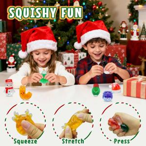 24Pcs Christmas Squishy for Party Favors Gifts, Stress Relief Toys for Goodie Bags Pinata Fillers, Stocking Stuffer for Kids, Treasure Box Carnival for Prizes Rewards, Fidget Squeeze Advent Calendar
