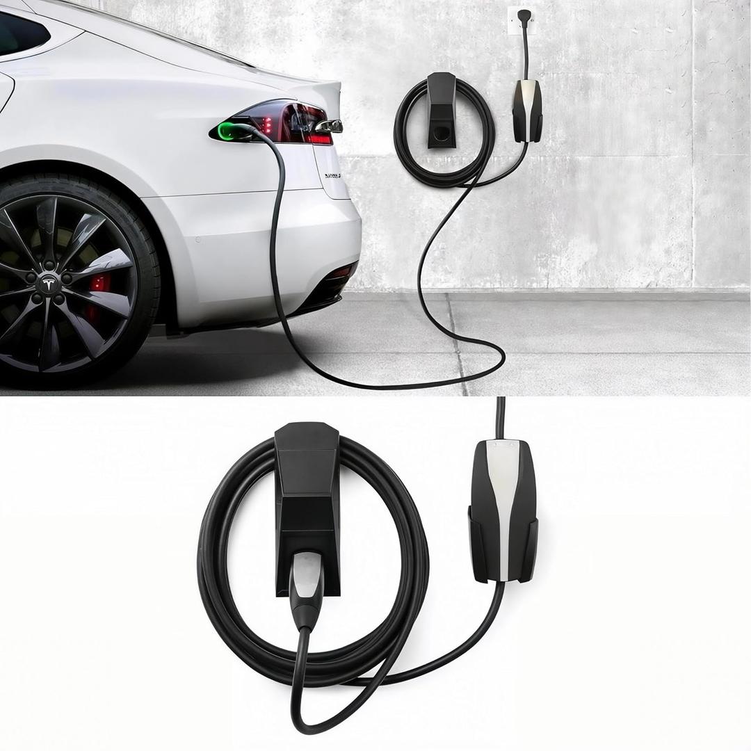 BASENOR Upgrade Tesla Charger Holder Wall Mount Charging Cable Organizer Cybertruck Design Mobile Charger Connector with Chassis Bracket Compatible for 2012-2025 Model Y Model 3 Model S Model X