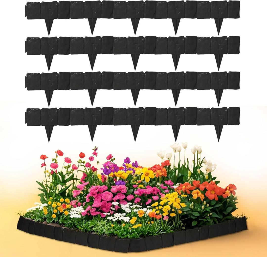 2026 New Edging for Landscaping - Garden Edging Border-4 in Tall-Plastic Stone Effect for DIY Landscape,Lawn&Flower Bed (Black, 40 Pcs)