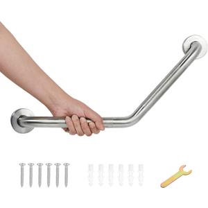20 Inch Bathroom Grab Bar, Satin Brushed Nickel Angled Grab Bar with Anti-Slip Knurled Grip, Stainless Steel Bath Balance Bar, 1.0" Tube Safety Hand Rail Support, Handicap Elderly Assist Bath Handle