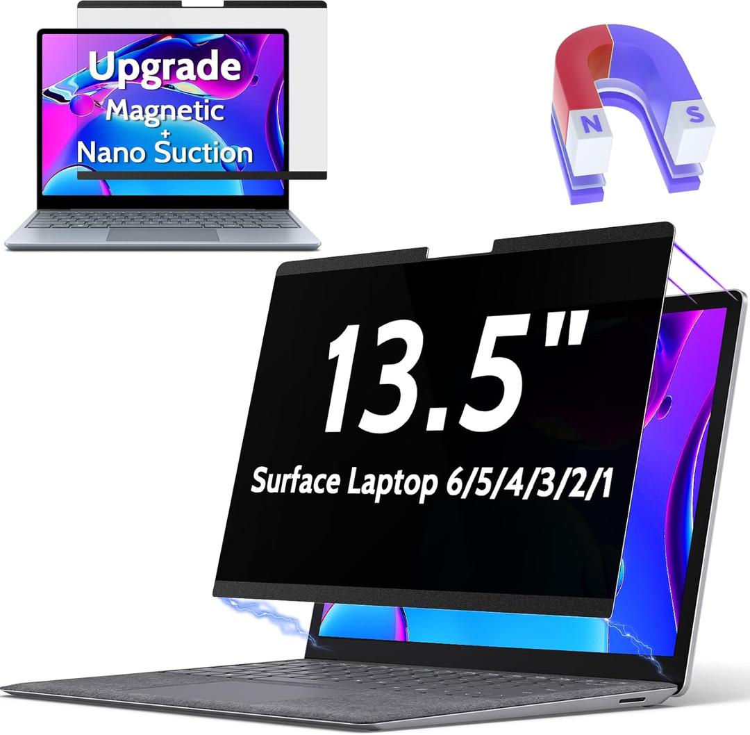 Magnetic Privacy Screen for Surface Laptop 6/5/4/3/2/1 13.5 Inch, Removable Anti Blue Light Glare Filter, Black Security Private Apy Block Protector (surface laptop 6/5/4/3/2/1 -13.5inch, magnetic privacy filter for surface)