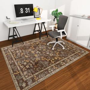 chakme Office Chair Mat for Hardwood Floor, 72"x48" Easy Glide Computer Desk Mat Protector for Rolling Chair Under Desk Rug Nonslip Backing, Machine Wash, (Floral) (Brown)