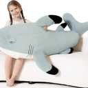 Tezituor 51inches Giant Great White Shark Stuffed Animals, 4.3ft Oversize Gray Stuffed Shark Plush Body Pillow for Girls Boys, Realistic Ocean Plush Toy Christmas Birthday Gift Decora for Kids Adults
