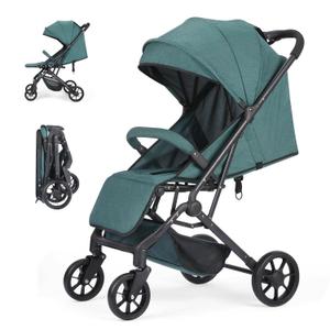 6-36M Compact Baby Stroller, Travel Toddler Seat Pushchair with Shock Absorbing Wheels, Foldable Infant Stroller with Canopy, One Button Brake, Convertible Infant Stroller for Toddler (Dark Green)