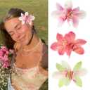 2 x 3pcs Hawaiian Orchid Hair Clips for Women - Artificial Flower Barrettes for Summer Beach Wedding