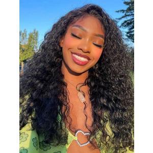 V Part Wig Curly Wig Afro Loose Wave Wear and Go Glueless Wigs for Black Women, Synthetic Hair Full Head Clip in Half Wig as Human Hair No Leave Out (#1B, 22 Inch)