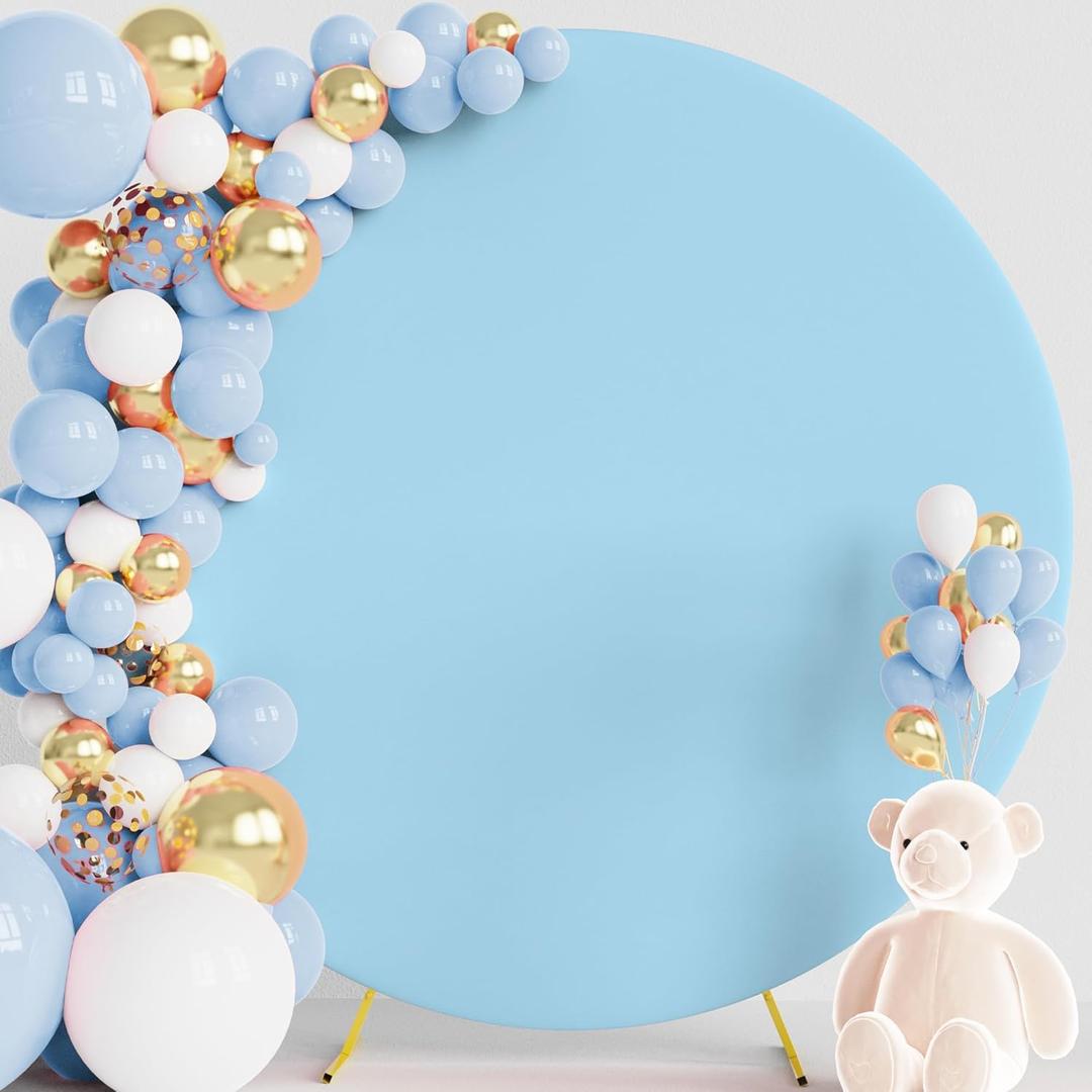 Wokceer 7.2FT Round Backdrop Cover Round Arch Covers with Buckles Polyster Dusty Blue Circle Balloon Arch Cover for Wedding Birthday Party Ceremony Decor