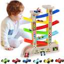 Montessori Toys for 2 3 Year Old Boys Toddlers, Car Ramp Toys with 6 Cars & Race Tracks, Garages and Parking Lots, Ramp Racer Toy Gift for Boys Girls Age 18 Months and Up, Multicolor, Classic Track