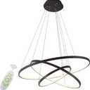 LightInTheBox Modern LED Chandelier 3 Ring Chandelier Dimmable Circular Dining Ceiling Pendant Light for Dinning Room Living Room 60+40+20cm (Black; Light Source: Stepless Dimming)