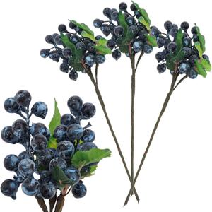 Fake Blueberries Artificial Berry Picks for Decor,Artificial Blueberry Stems for Lifelike Fruits Arrangement Flowers DIY Christmas Wedding Crafts-3 Pack