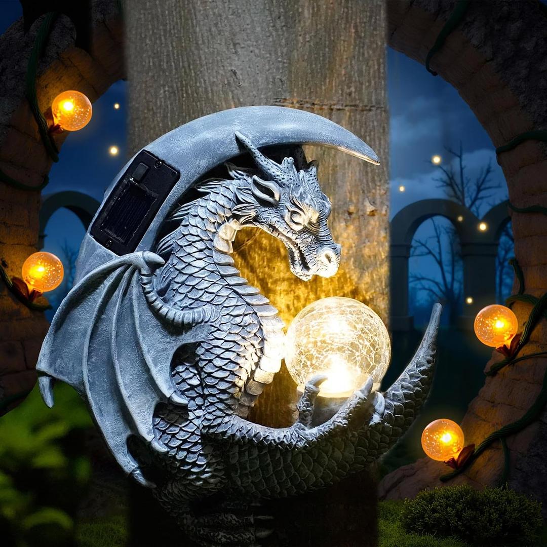 Dragon Tree Hugger Solar Magic Orb Garden Statue Dragon Solar LED Lights Decor Sun Moom for Your Patio Balcony Porch Yard for Mom Grandma