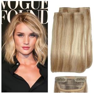 2 Pcs Short Clip in Hair Extensions, Human Hair Clip in Extensions for Women 8 Inch Honey Brown and Bleach Blonde