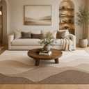 ICE ARMOR 6'7" x 9'10" Cream, Taupe and Brown Soft Layered Waves Area Rug for Living Room, Soft Low Pile with Non-Slip Backing, Bedroom, Dining Area and Office Decor