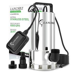 LANCHEZ 1.6HP 6000GPH Sump Pump, Stainless Steel High Flow Submersible Water Pump with Float Switch, Automatic Transfer Water Pump for Swimming Pool Basement Flooded Pit Sewage Sink Tub, Silver