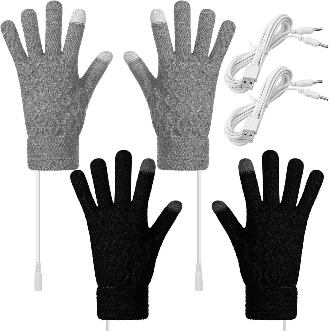 Bencailor 2 Pairs USB Winter Heated Gloves Mitten Hand Washable Knitting Touchscreen Laptop Gloves